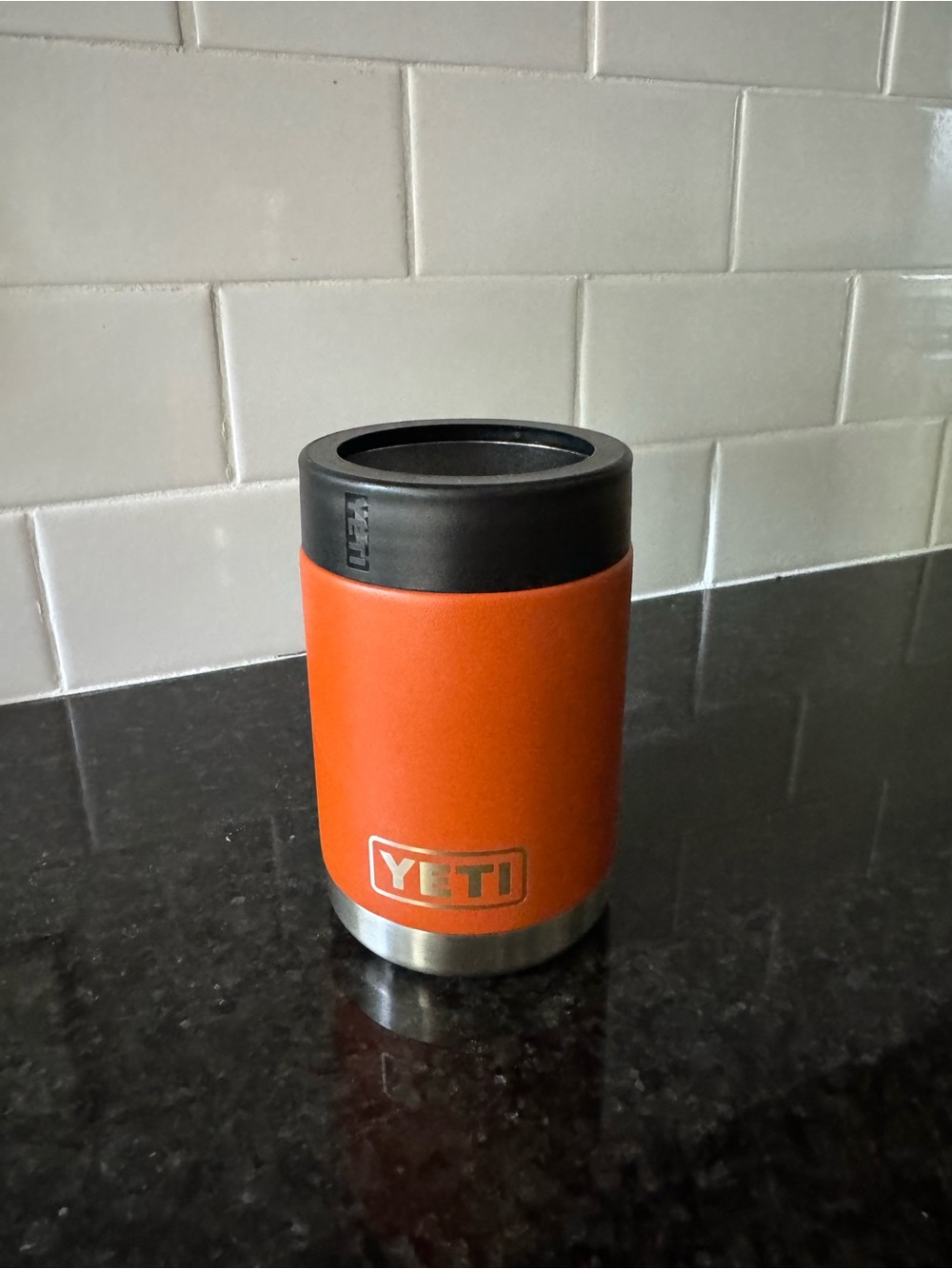 Yeti Orange Portable Insulated Can Holder with Black Lid